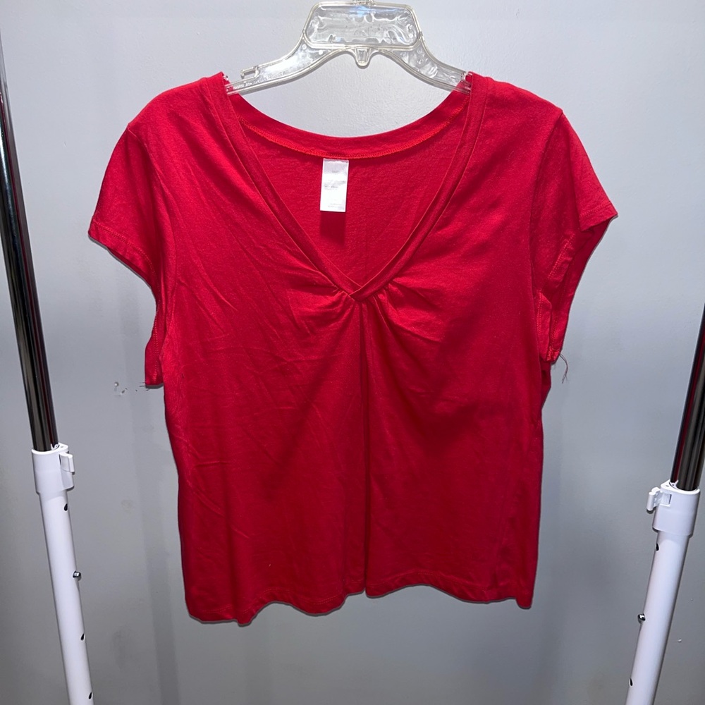 Red V-Neck Women's Top